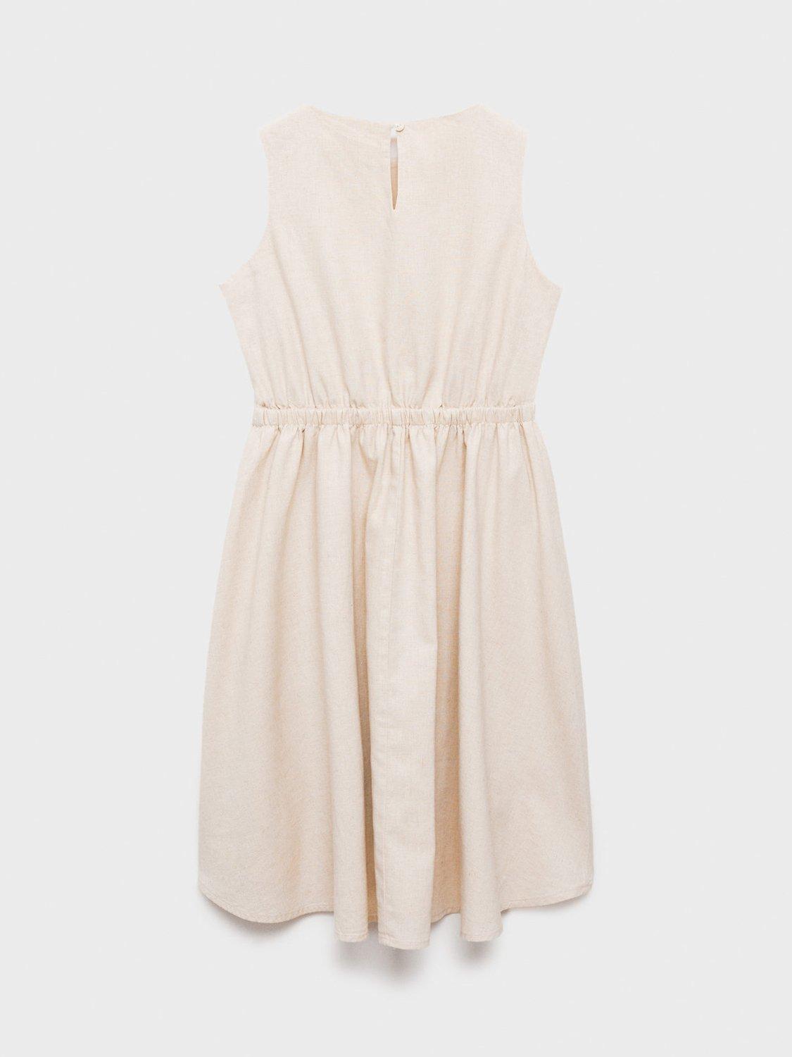 Product image 2 of 4, which shows Mango Kids' Ballet Linen Cotton Blend Dress, Beige, 7 years
