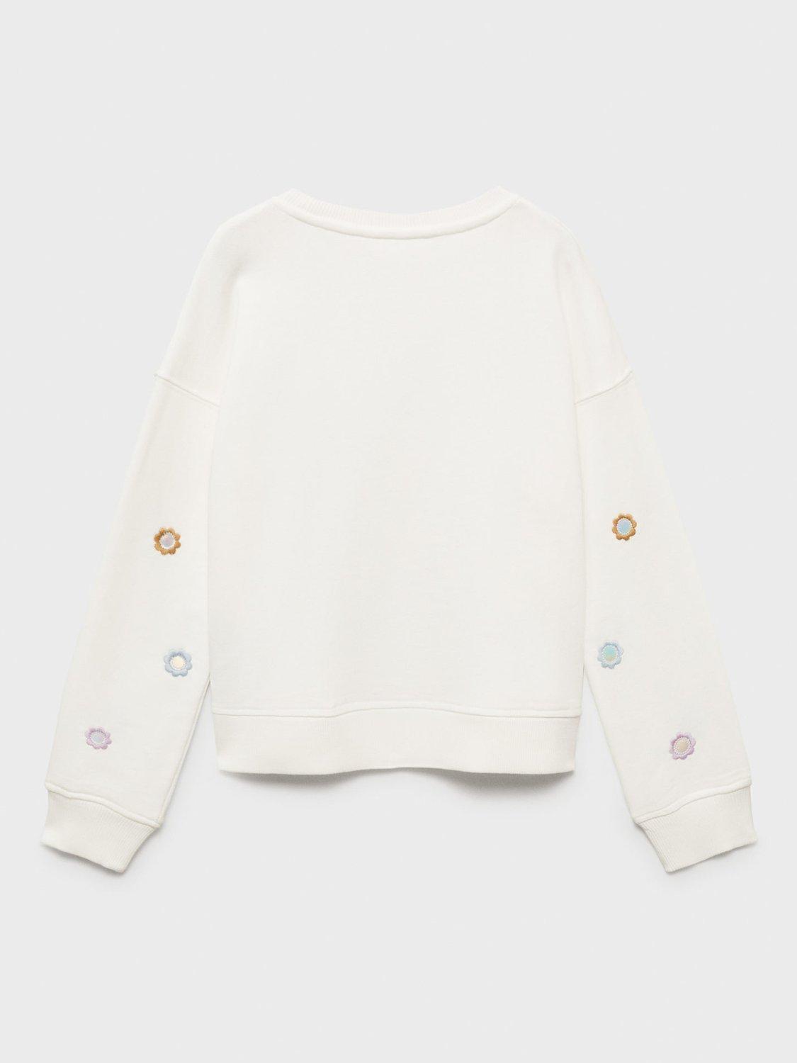 Product image 4 of 7, which shows Mango Kids' Mirrors Floral Embroidered Sweatshirt, Natural White, 11-12 years