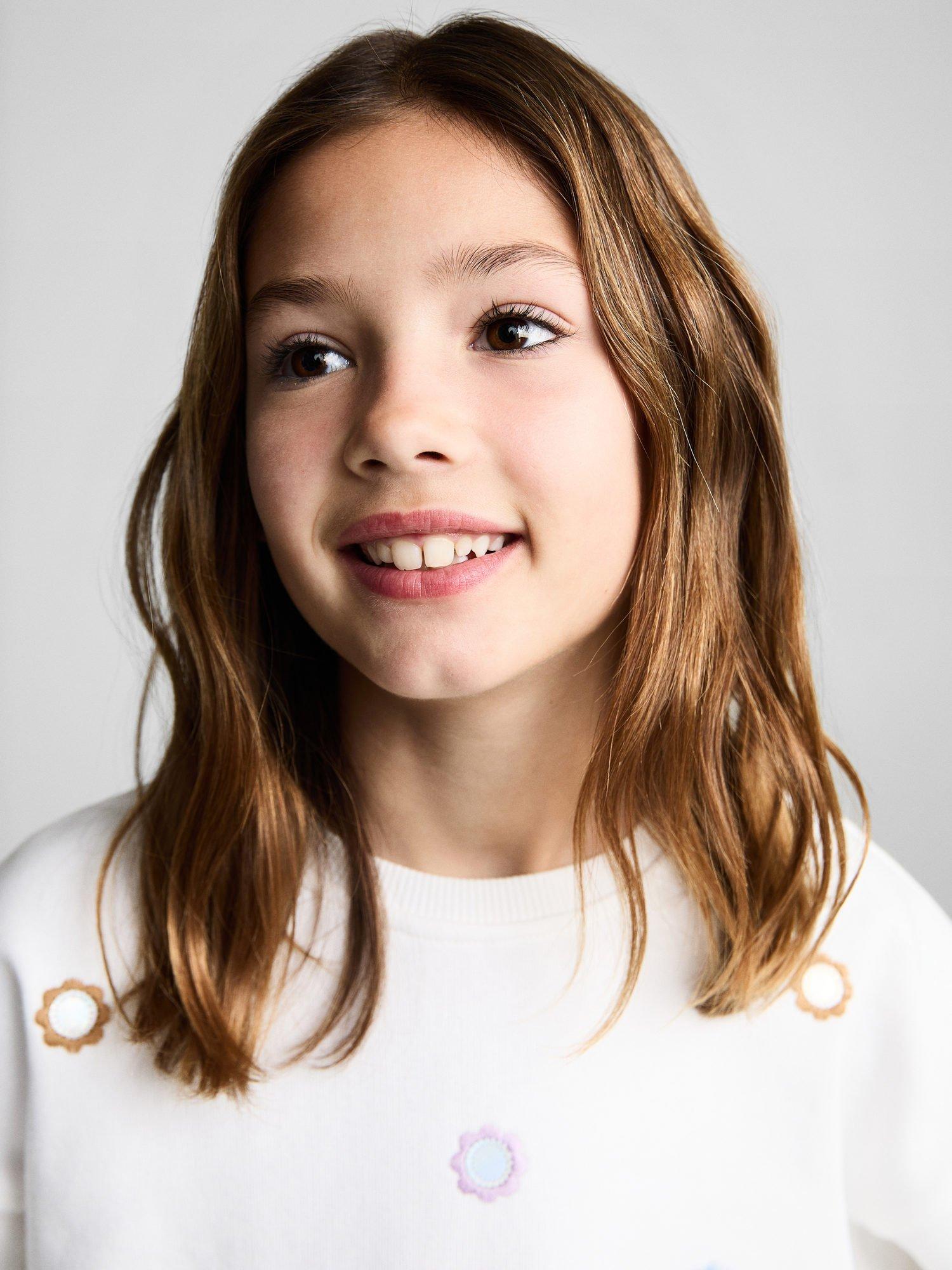 Product image 6 of 7, which shows Mango Kids' Mirrors Floral Embroidered Sweatshirt, Natural White, 11-12 years
