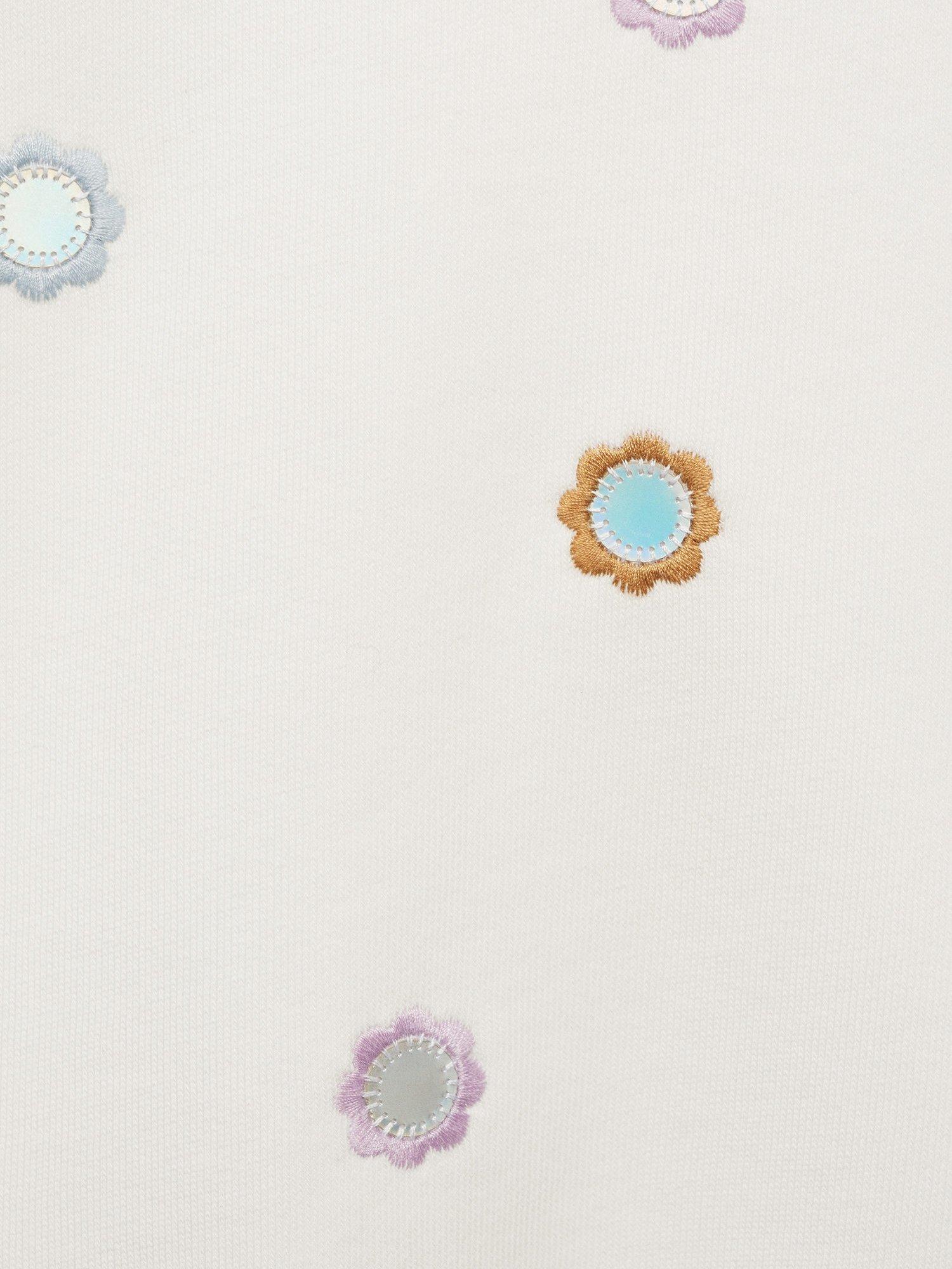 Product image 7 of 7, which shows Mango Kids' Mirrors Floral Embroidered Sweatshirt, Natural White, 11-12 years