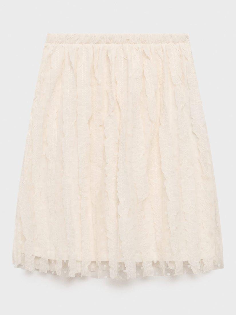 Product image 2 of 4, which shows Mango Kids' Elsa Polka Dot Tulle Skirt, Cream, 5-6 years