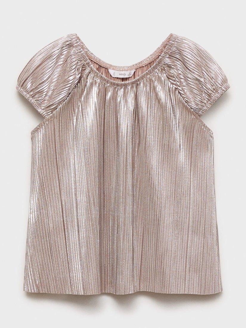 Mango Kids' Blanca Metallic Pleated Tee, Silver