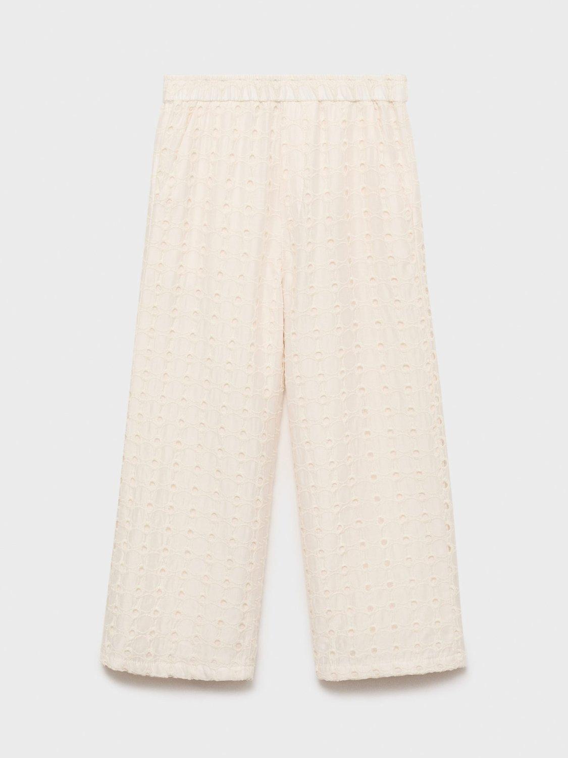 Product image 1 of 4, which shows Mango Kids' Fina Embroidered Culottes, Cream, 5-6 years