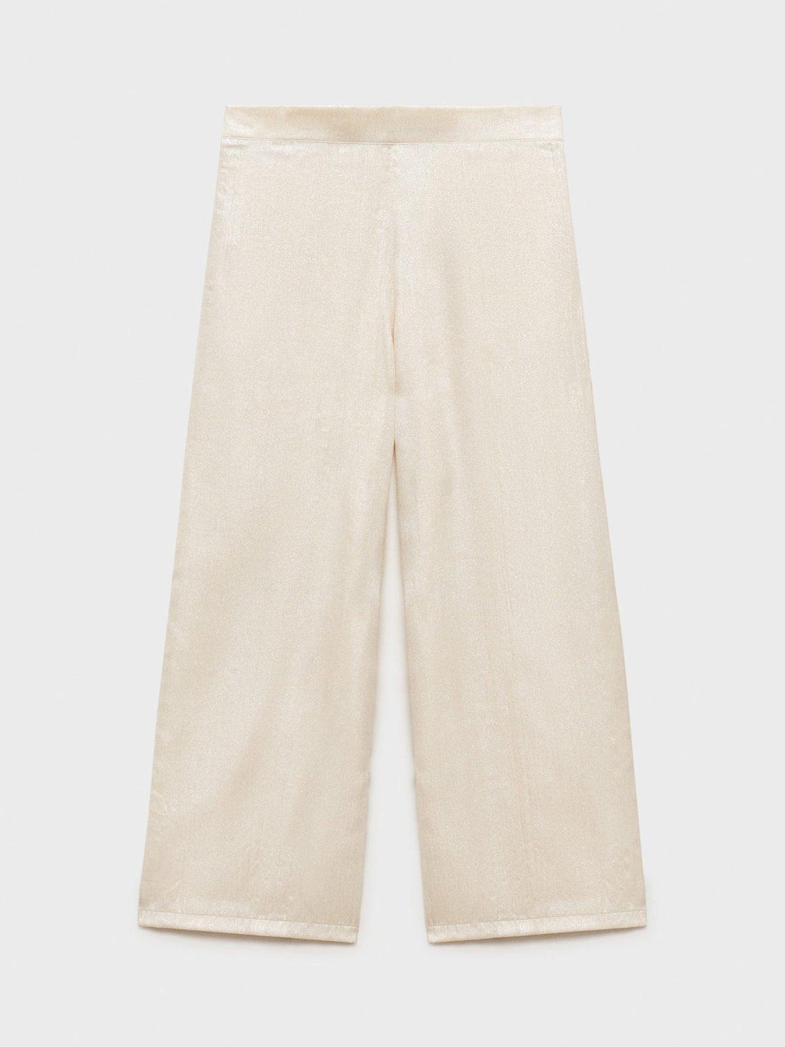 Product image 1 of 4, which shows Mango Kids' Marisol Shimmer Wide Leg Trousers, Light Beige, 11-12 years
