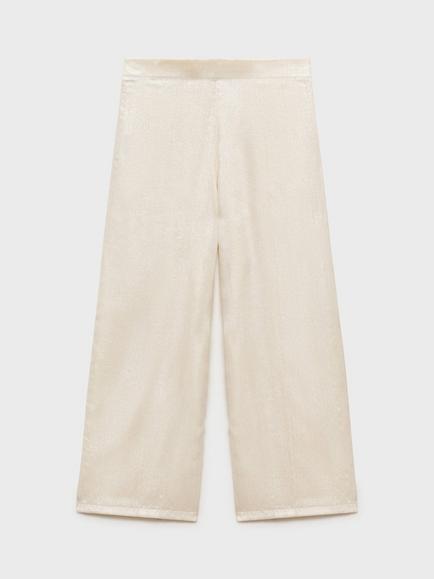 Mango Kids' Marisol Shimmer Wide Leg Trousers, Light Beige, Light Beige