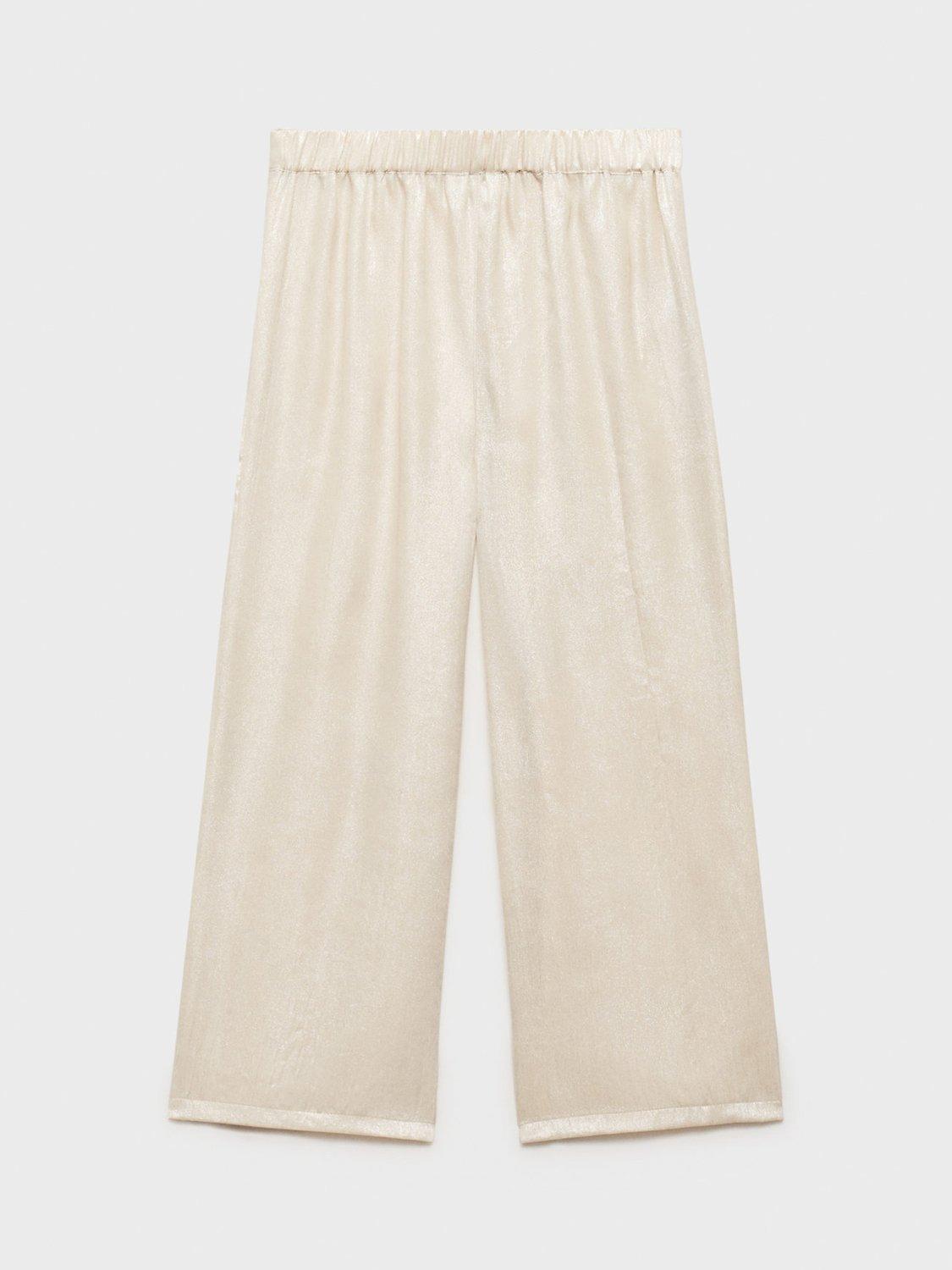 Product image 2 of 4, which shows Mango Kids' Marisol Shimmer Wide Leg Trousers, Light Beige, 11-12 years