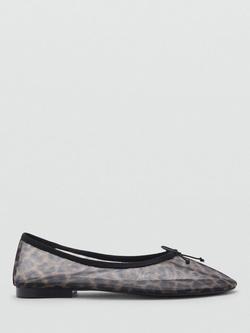 Mango Amelie1 Mesh Animal Print Ballerina Pumps, Black, Black