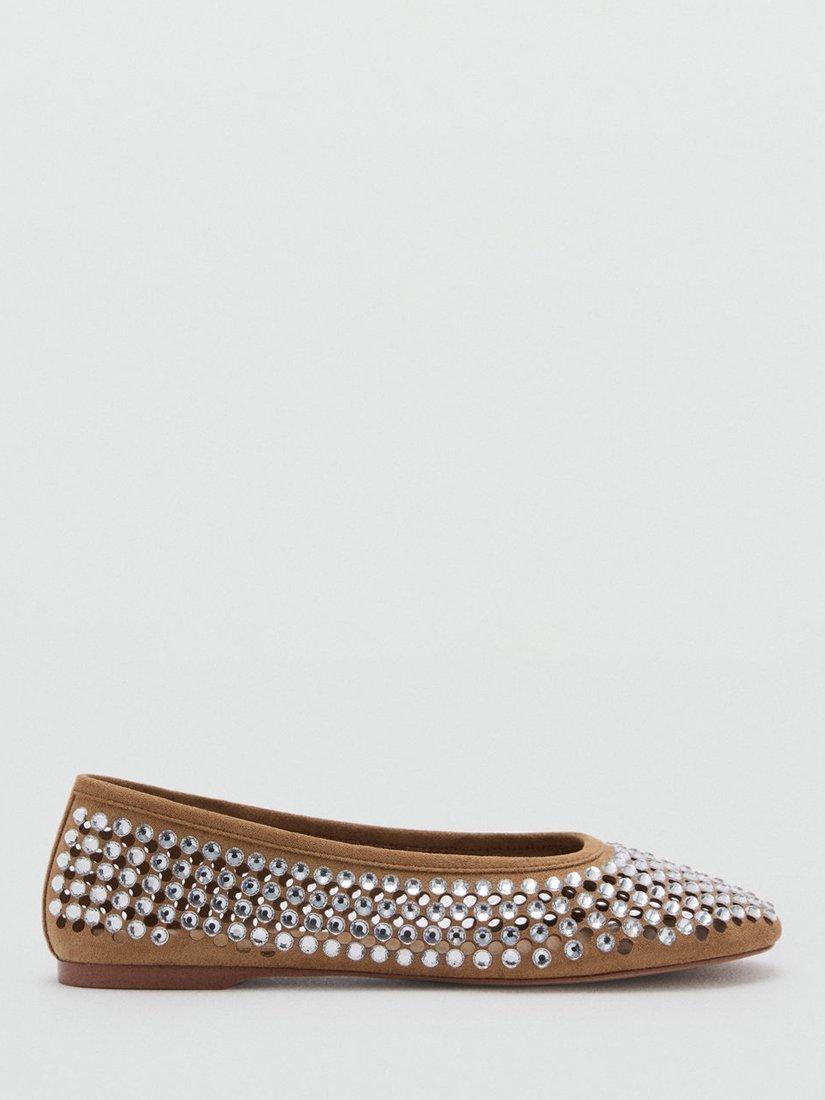 Mango Cassis Rhinestone Die Cut Ballerina Pumps, Light Beige