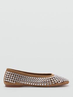Mango Cassis Rhinestone Die Cut Ballerina Pumps, Light Beige, Light Beige