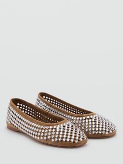 Mango Cassis Rhinestone Die Cut Ballerina Pumps, Light Beige - view 2, Light Beige