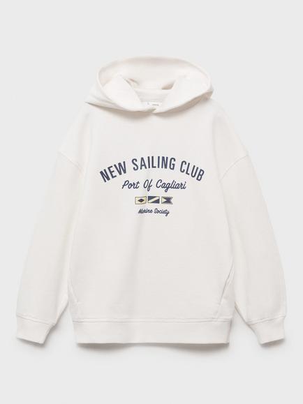 Mango Kids' Routes Hoodie, White, White