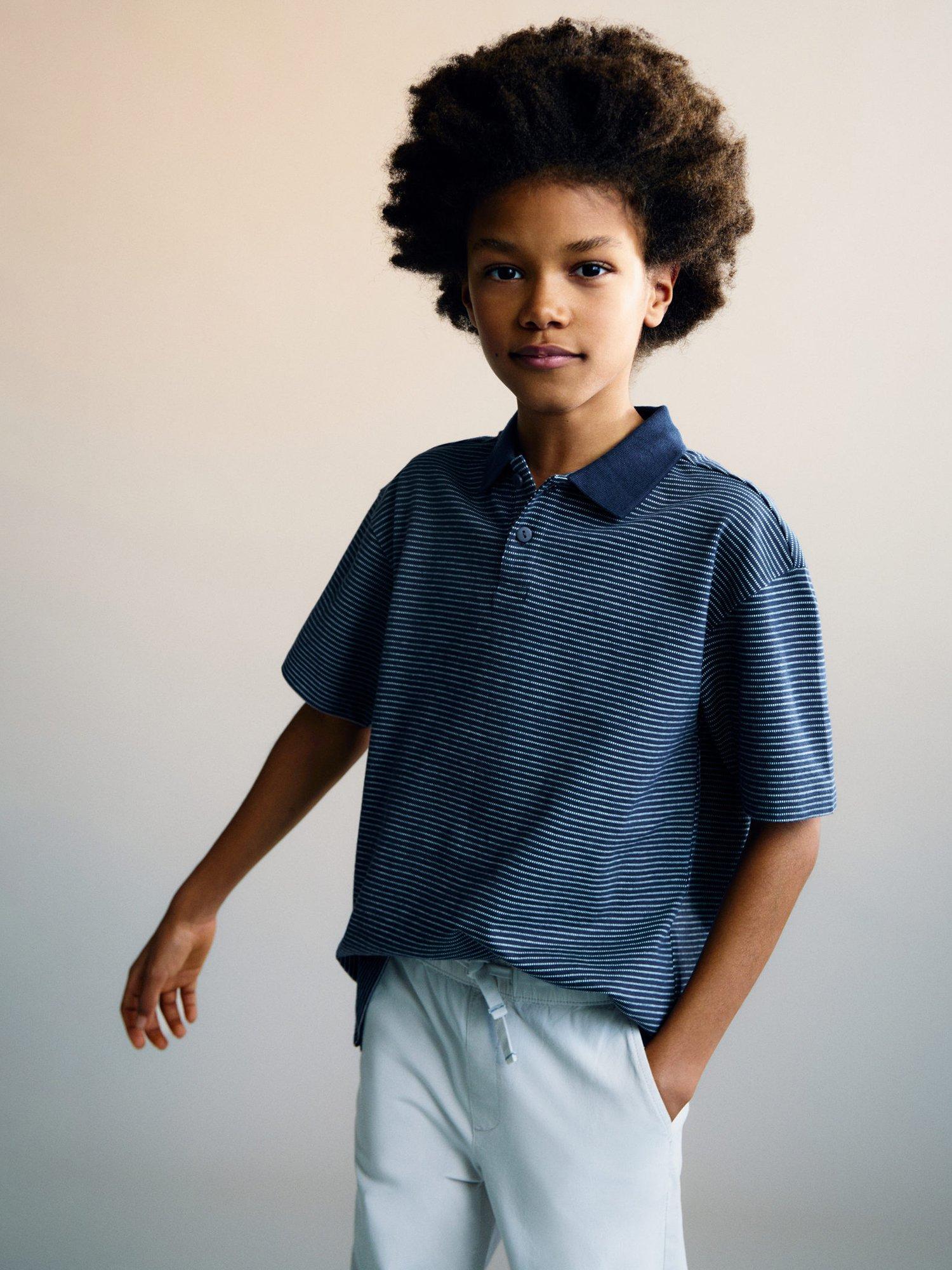 Product image 1 of 6, which shows Mango Kids' Sunday Stripe Polo Shirt, Navy, 11-12 years