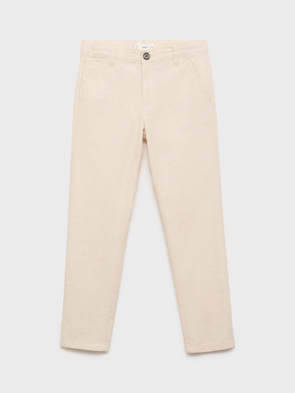 Product image 1 of 4, which shows Mango Kids' Nico Cotton Linen Chinos, Cream, 10 years