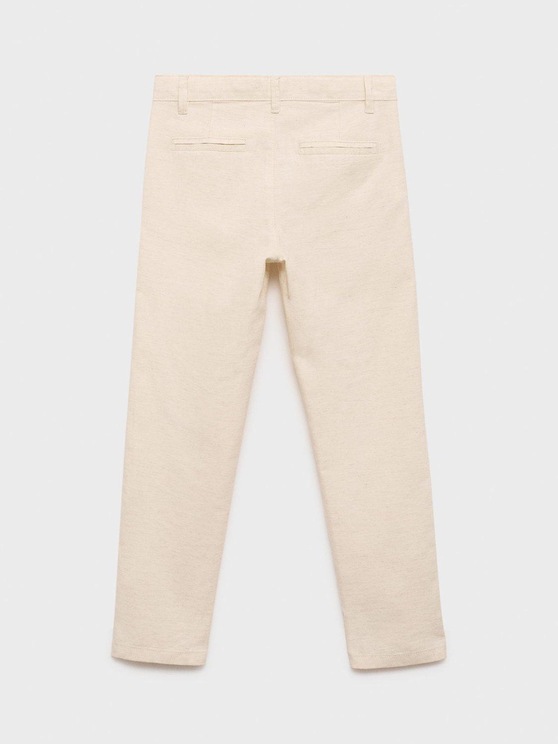Product image 2 of 4, which shows Mango Kids' Nico Cotton Linen Chinos, Cream, 10 years