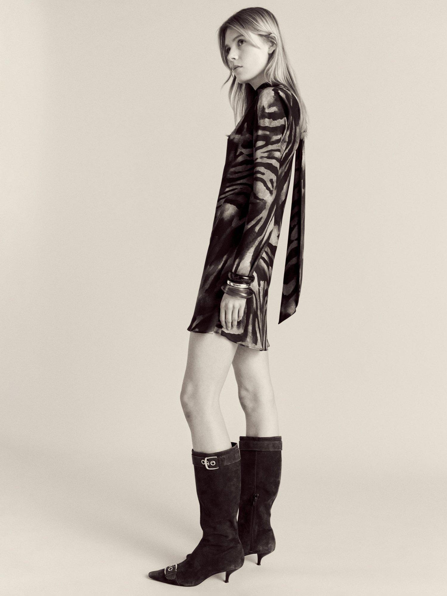 Product image 2 of 8, which shows Mango Martina Zebra Print Mini Dress, Brown/Multi, 10