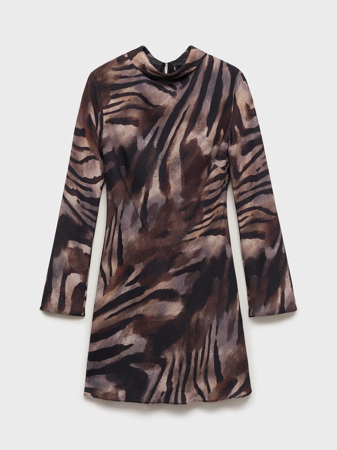 Product image 3 of 8, which shows Mango Martina Zebra Print Mini Dress, Brown/Multi, 10