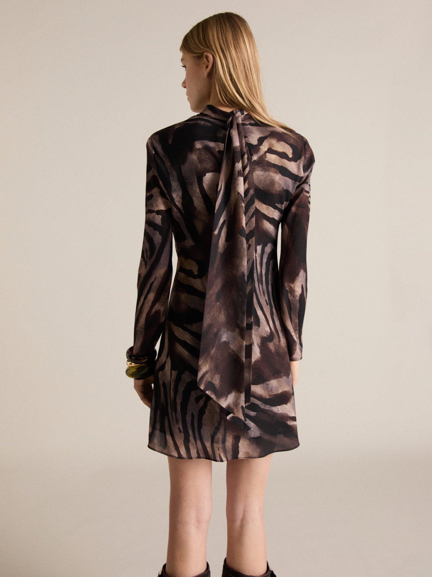 Product image 4 of 8, which shows Mango Martina Zebra Print Mini Dress, Brown/Multi, 10