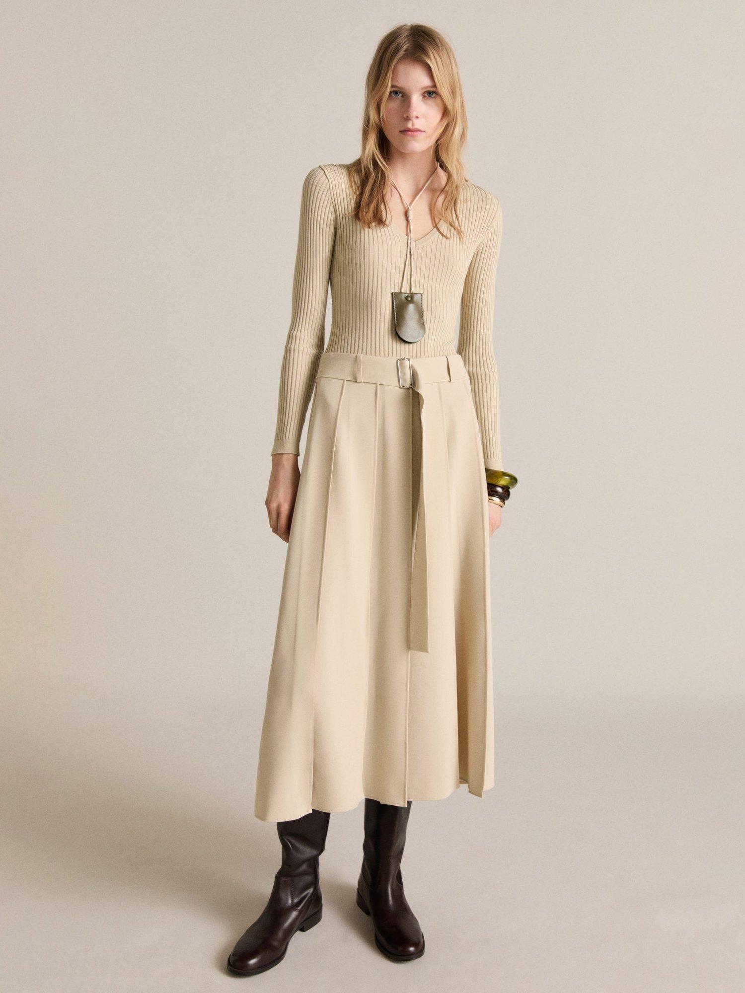Product image 2 of 7, which shows Mango Paris Belted Combined Dress, Cream, 12