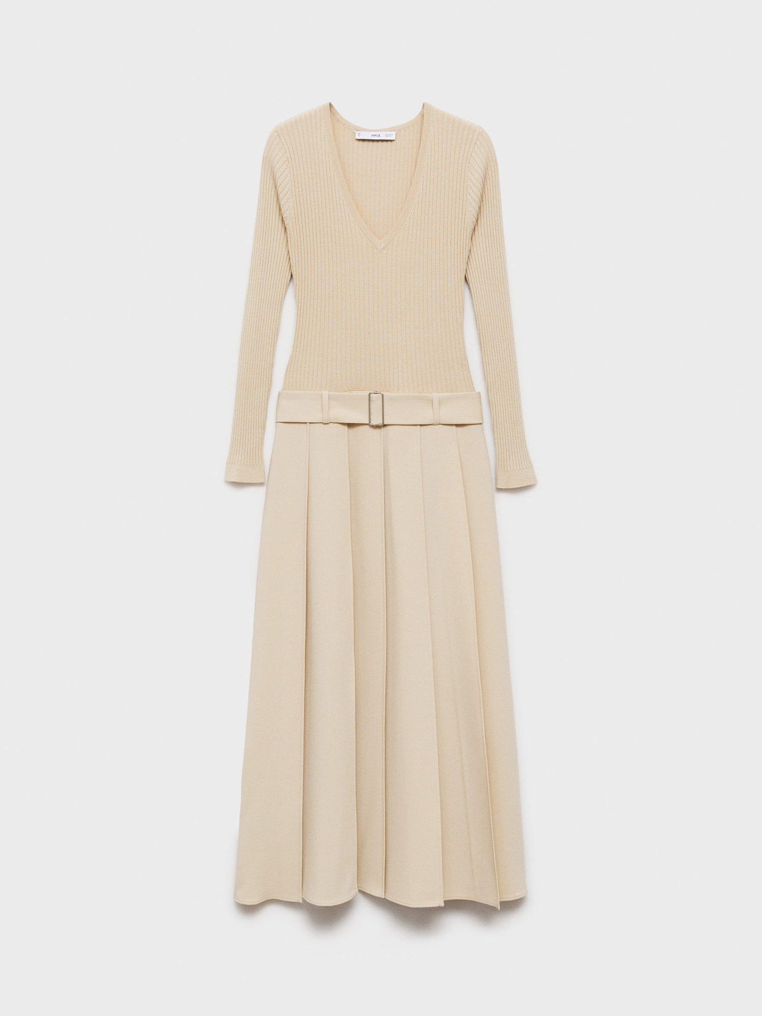 Product image 3 of 7, which shows Mango Paris Belted Combined Dress, Cream, 12