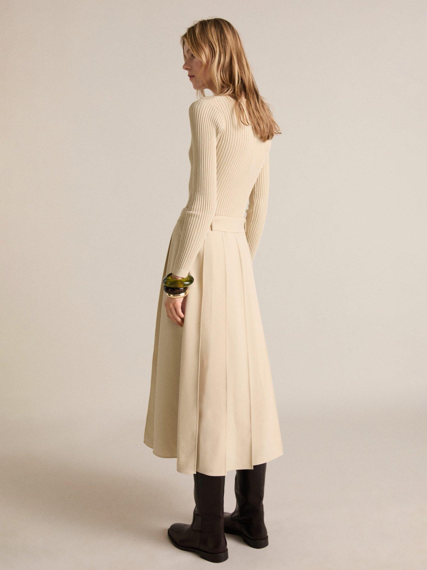 Product image 4 of 7, which shows Mango Paris Belted Combined Dress, Cream, 12