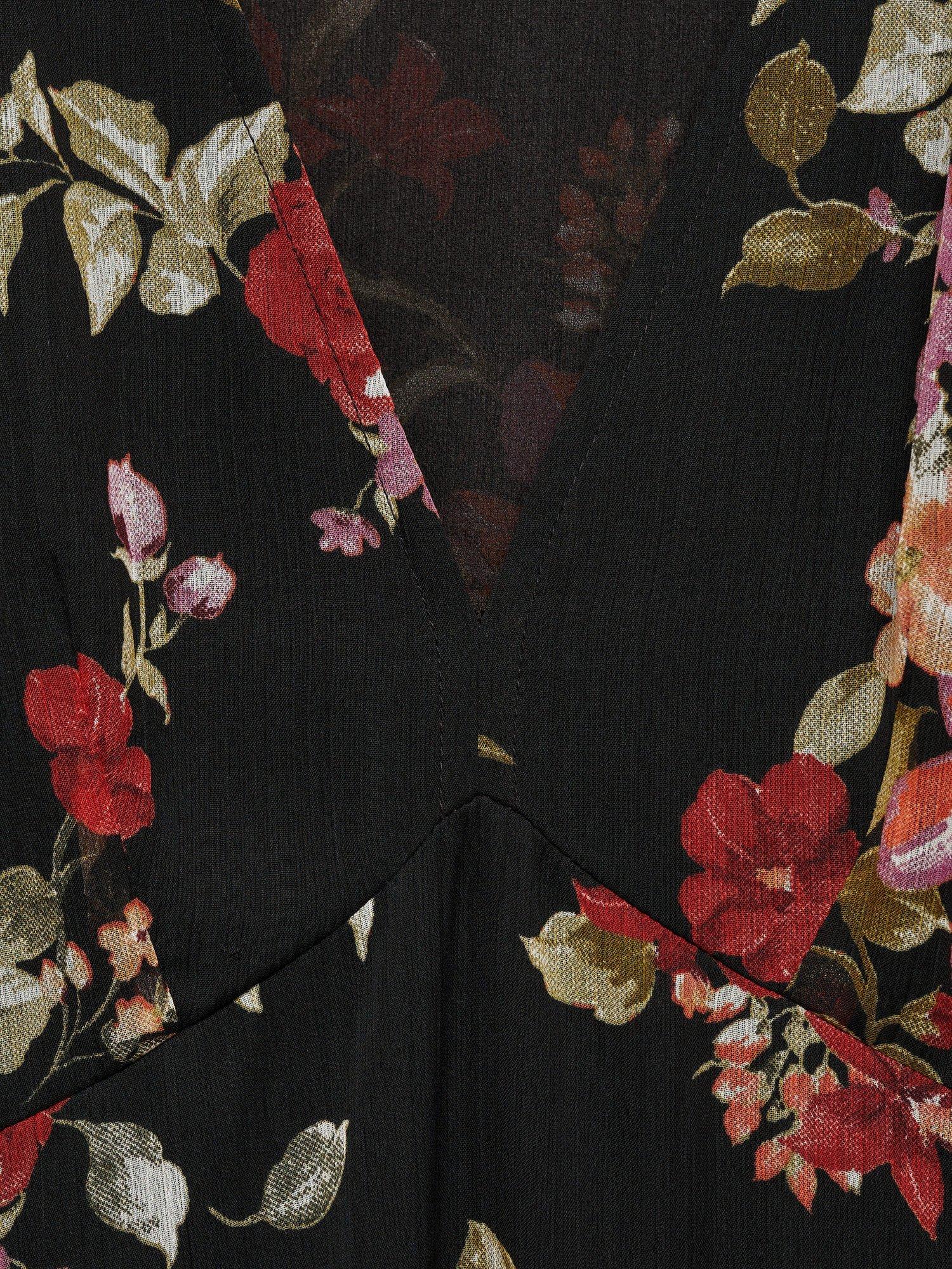 Product image 8 of 8, which shows Mango Savage Floral Long Puff Sleeve Midi Dress, Black/Multi, 10