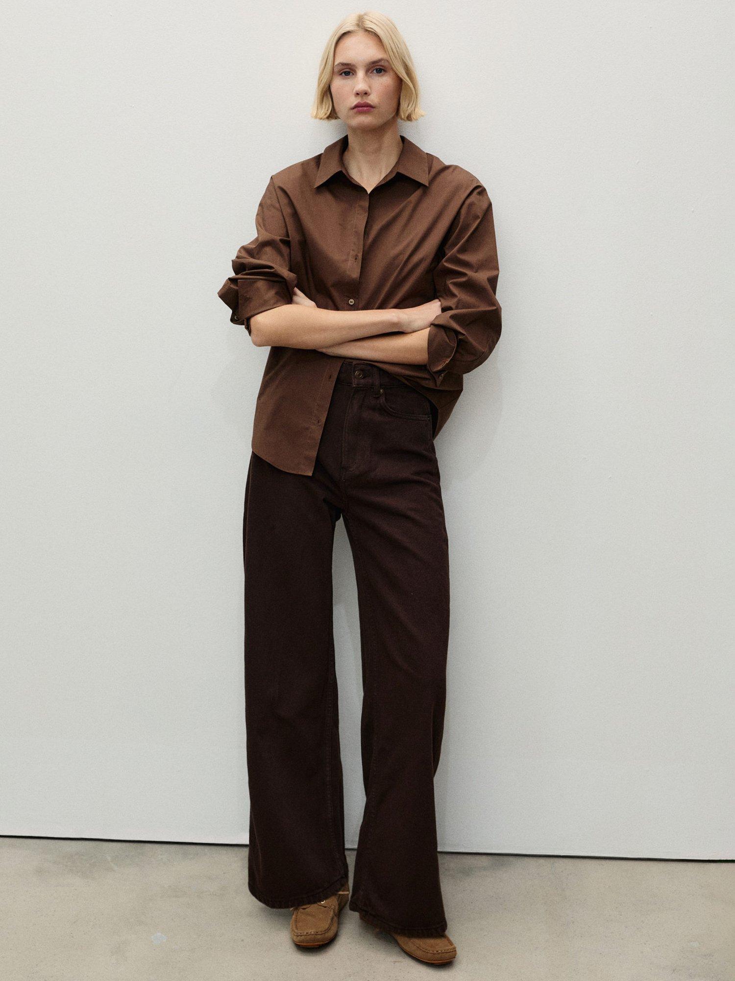 Product image 2 of 7, which shows Mango Camilla High-Rise Cotton Denim Balloon Jeans, Dark Brown, 10