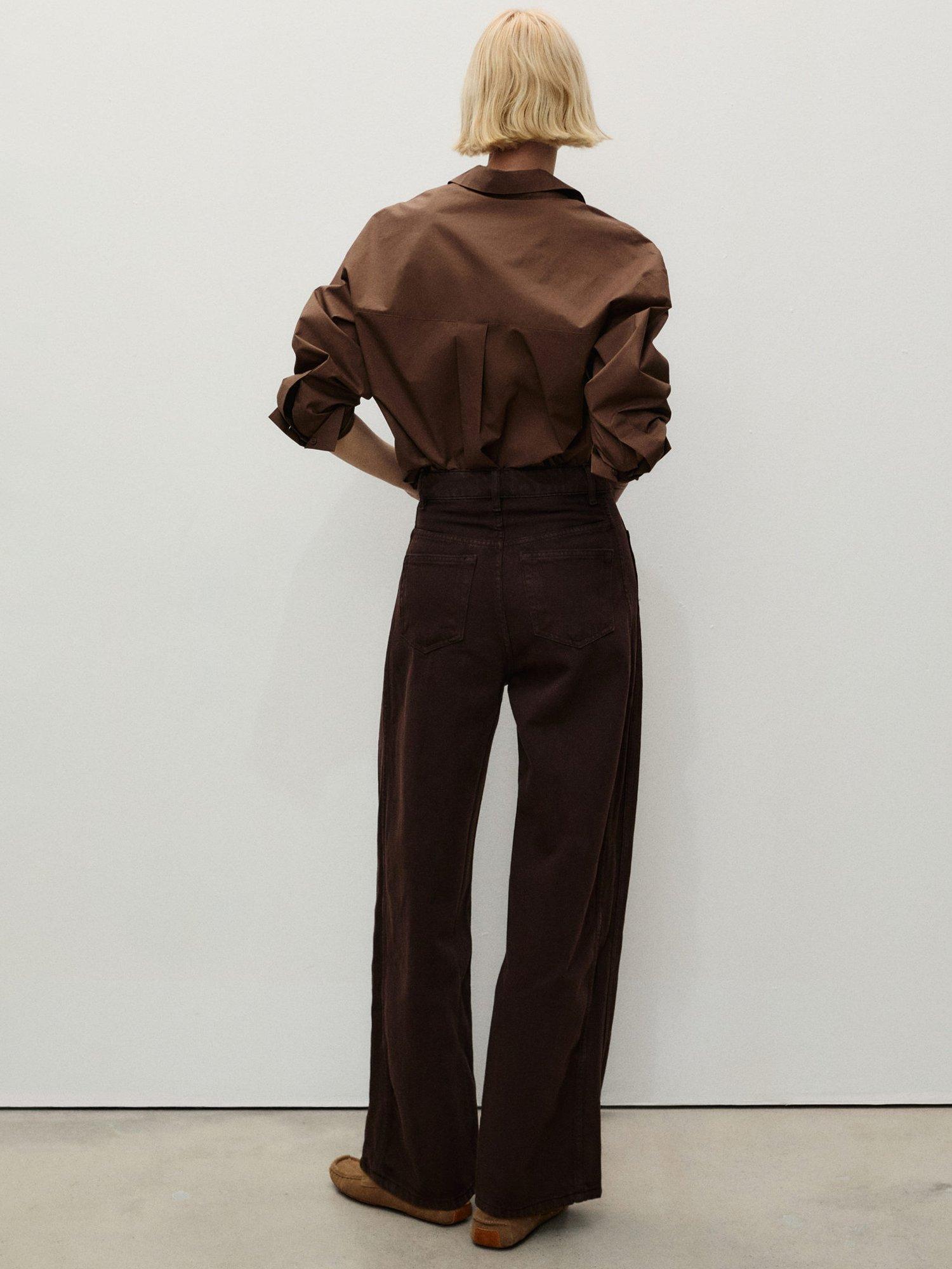 Product image 4 of 7, which shows Mango Camilla High-Rise Cotton Denim Balloon Jeans, Dark Brown, 10