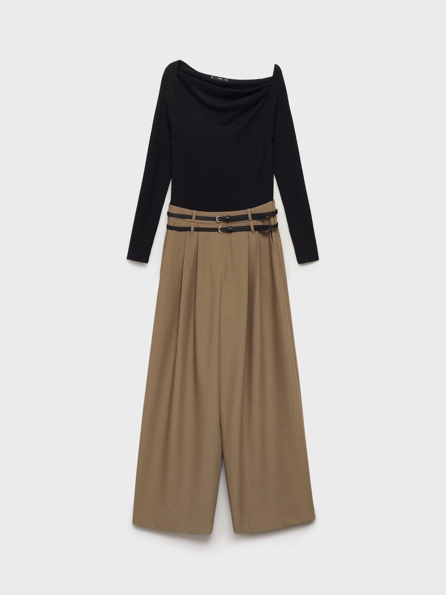 Product image 3 of 6, which shows Mango Wallis Asymmetric Belted Jumpsuit, Black/Beige, L