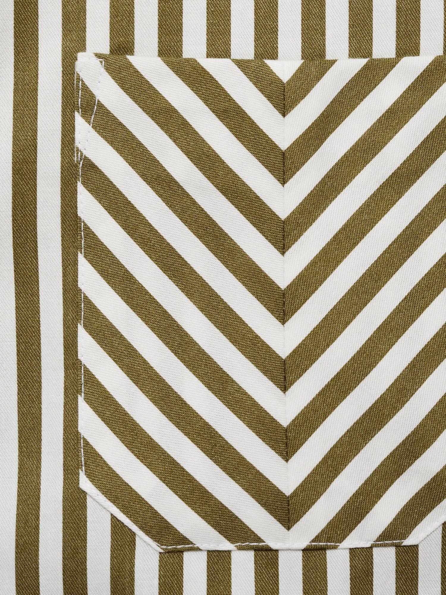 Product image 5 of 7, which shows Mango Fontana Striped Contrast Pocket Cotton Blend Shirt, Olive/White, 10