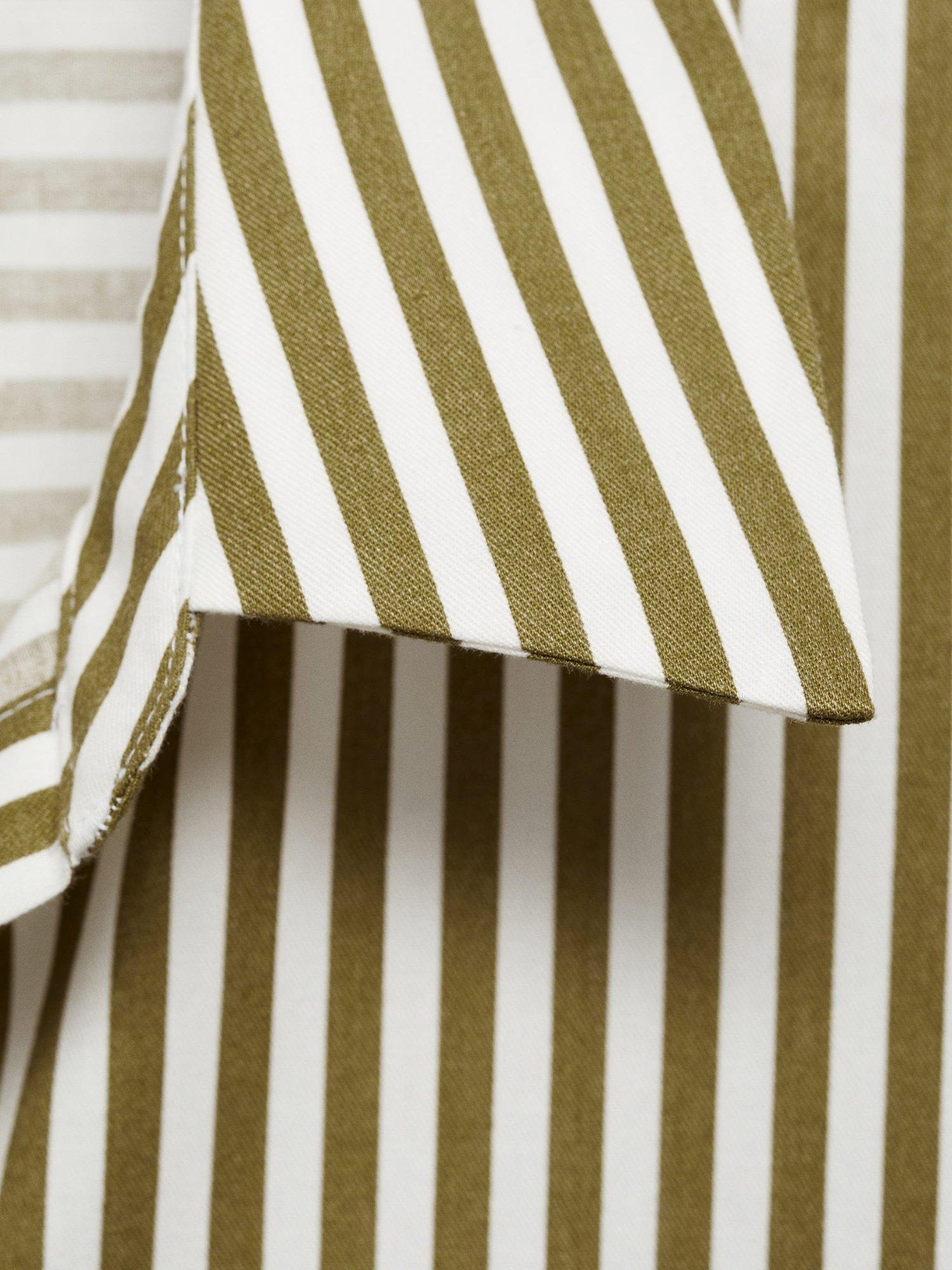 Product image 7 of 7, which shows Mango Fontana Striped Contrast Pocket Cotton Blend Shirt, Olive/White, 10