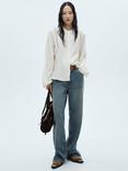 Mango Jackie Mao Neckline Puffed Sleeve Blouse, Natural White