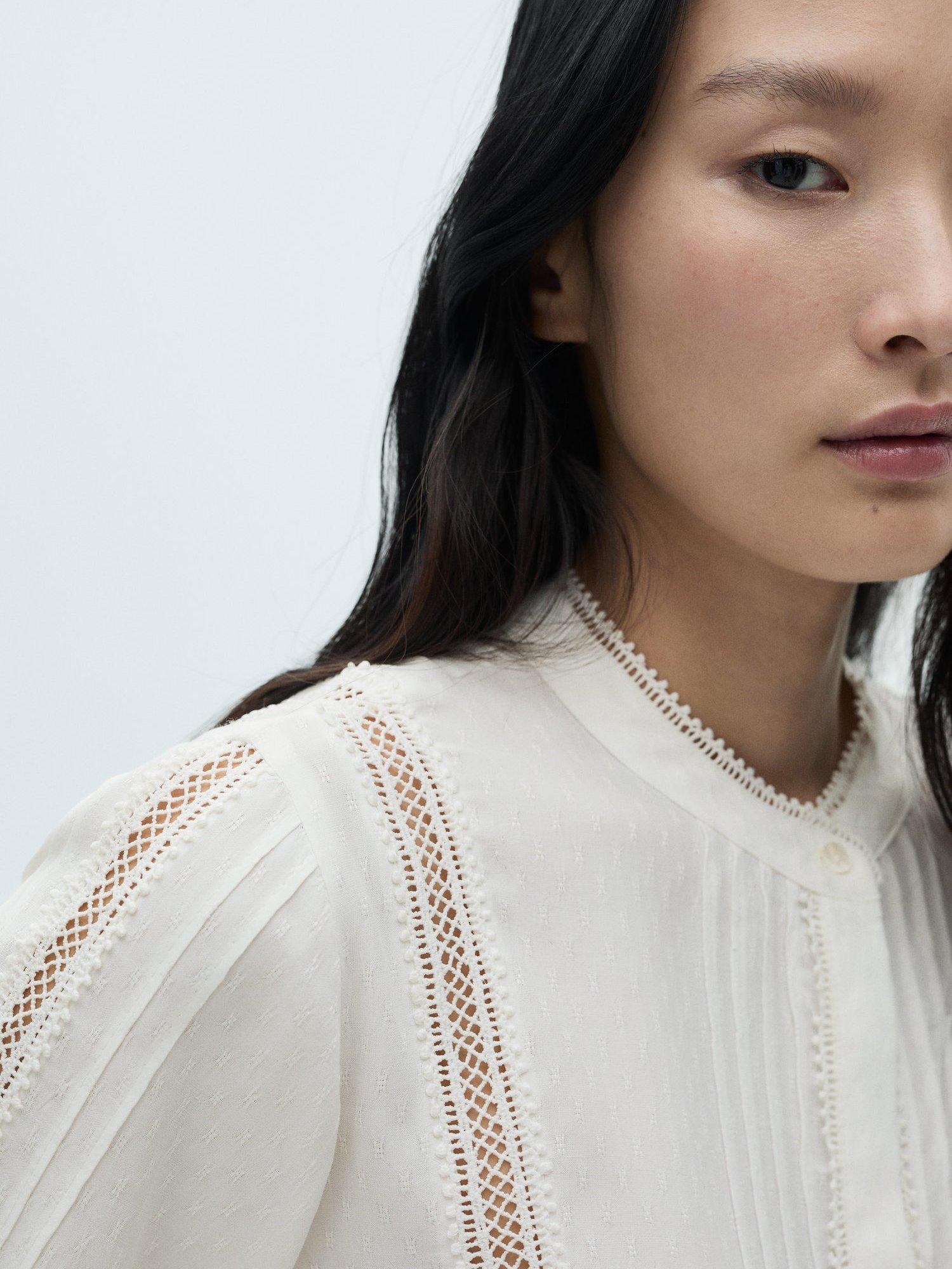 Product image 6 of 7, which shows Mango Jackie Mao Neckline Puffed Sleeve Blouse, Natural White, 10