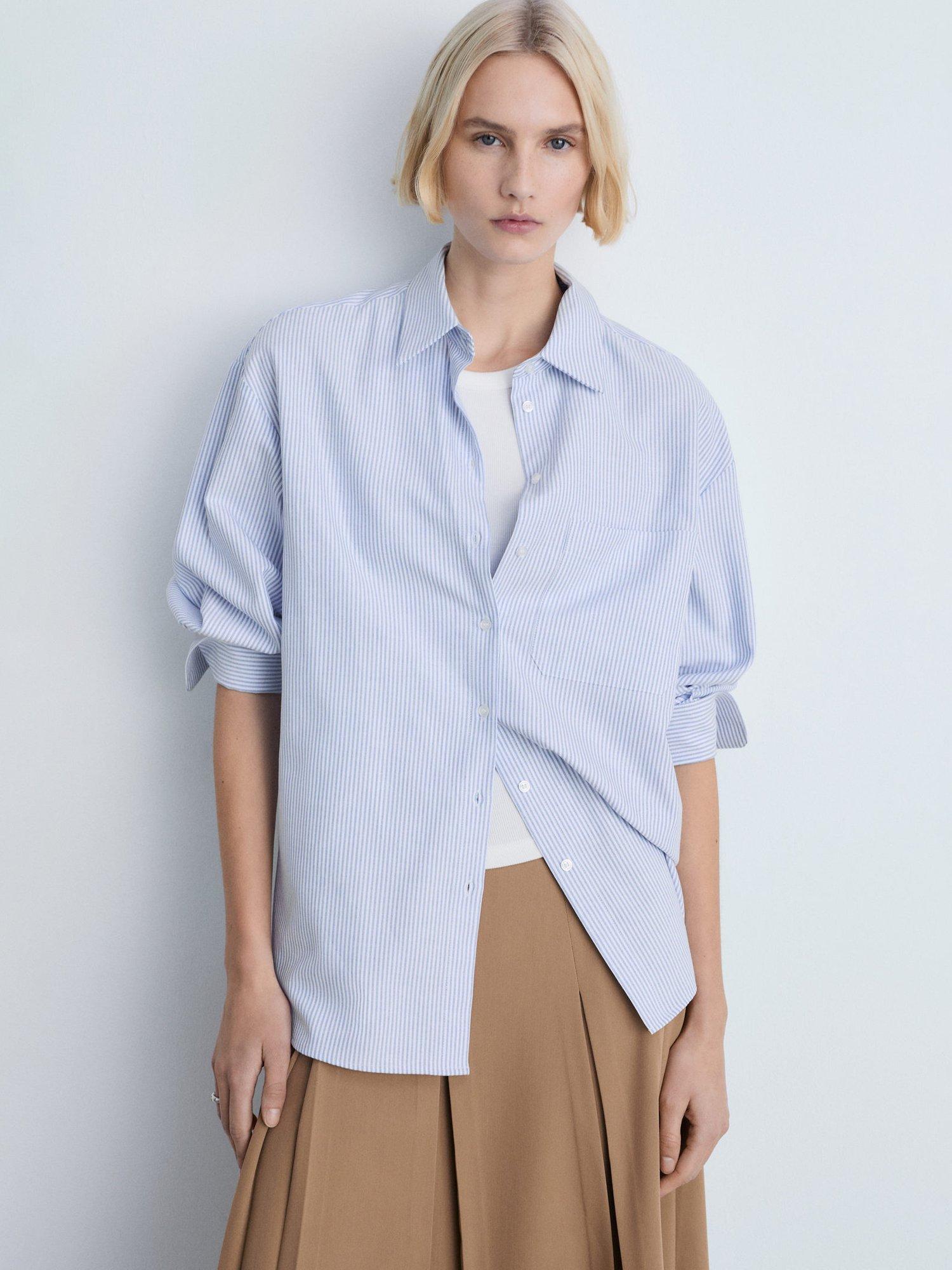 Product image 1 of 7, which shows Mango Juany Striped Long Sleeve Cotton Shirt, Blue, 10