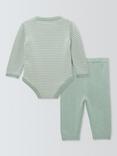 John Lewis Baby Knitted Stripe Long Sleeve Bodysuit and Trousers Set, Green Multi