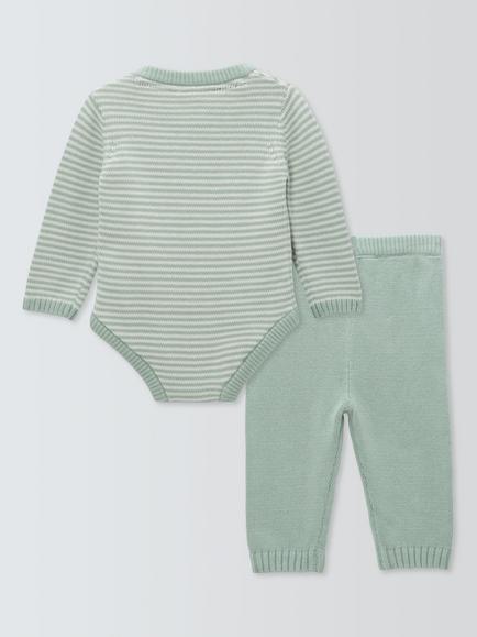 John Lewis Baby Knitted Stripe Long Sleeve Bodysuit and Trousers Set, Green Multi - view 2, Green Multi