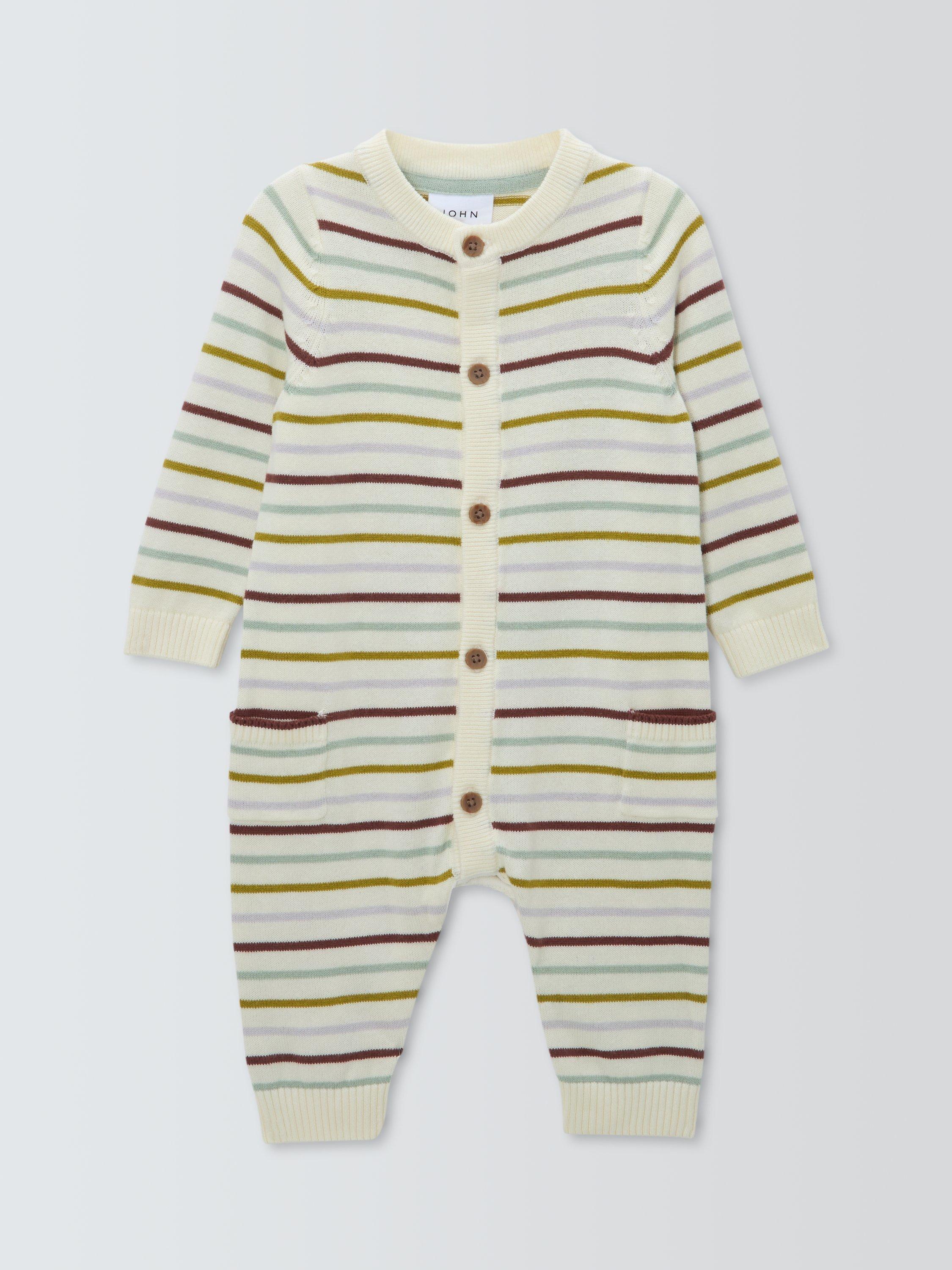 Product image 1 of 3, which shows John Lewis Baby Knitted Stripe Romper, Multi, Newborn