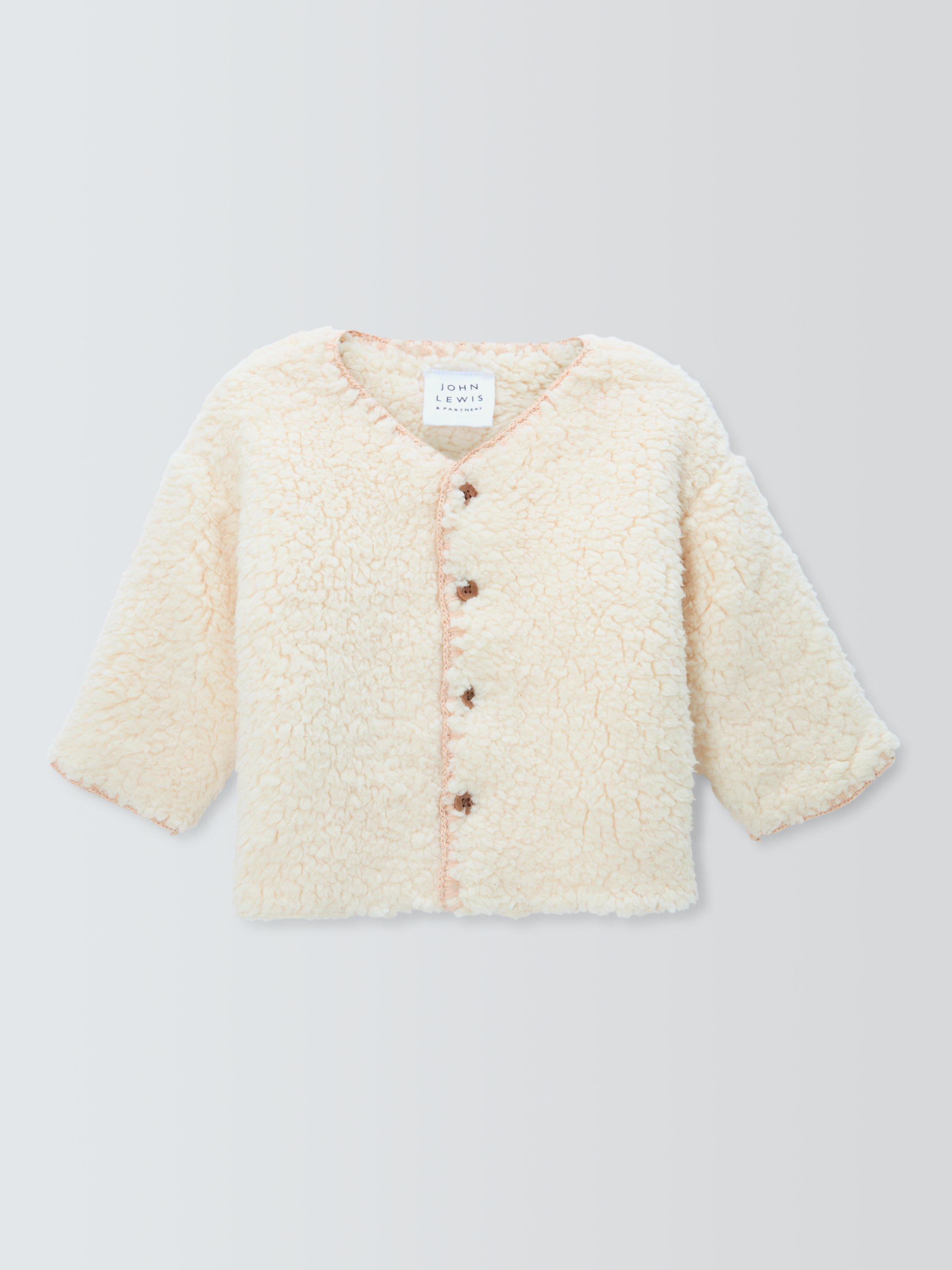 Product image 1 of 3, which shows John Lewis Baby Borg Cardigan, Neutral, Newborn