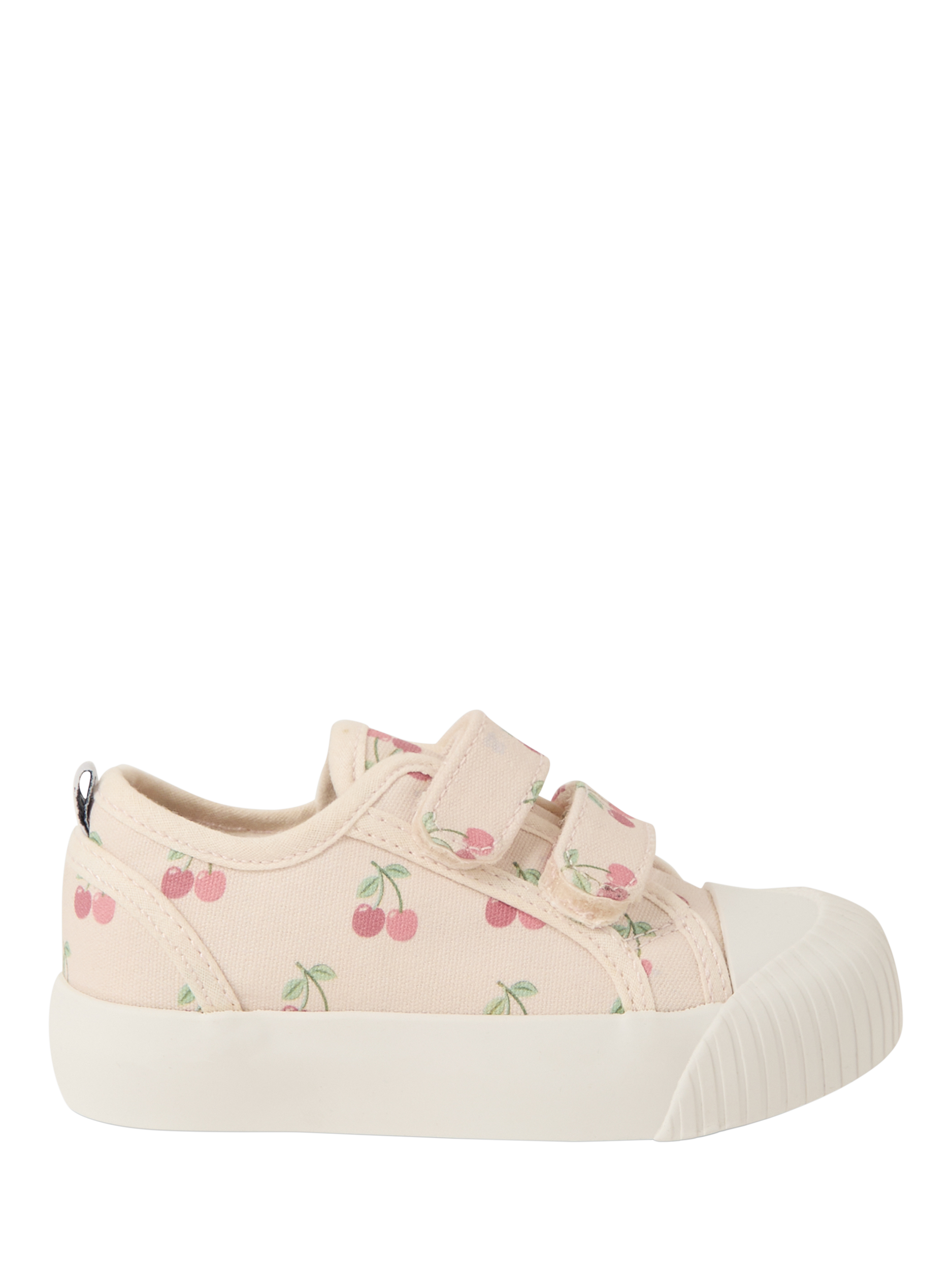 Product image 1 of 4, which shows JoJo Maman Bébé Kids' Cherry Canvas Pumps, Natural/Cherry, EU20