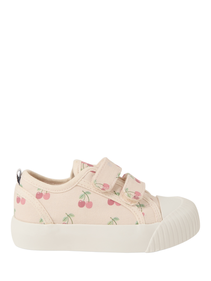 JoJo Maman Bébé Kids' Cherry Canvas Pumps, Natural/Cherry, Natural/Cherry