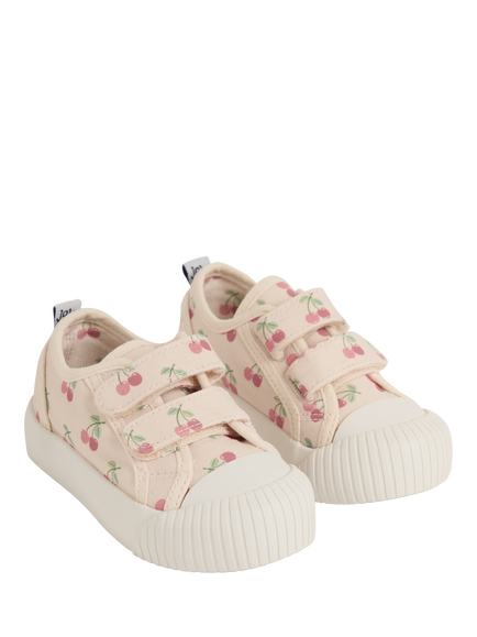 JoJo Maman Bébé Kids' Cherry Canvas Pumps, Natural/Cherry - view 2, Natural/Cherry