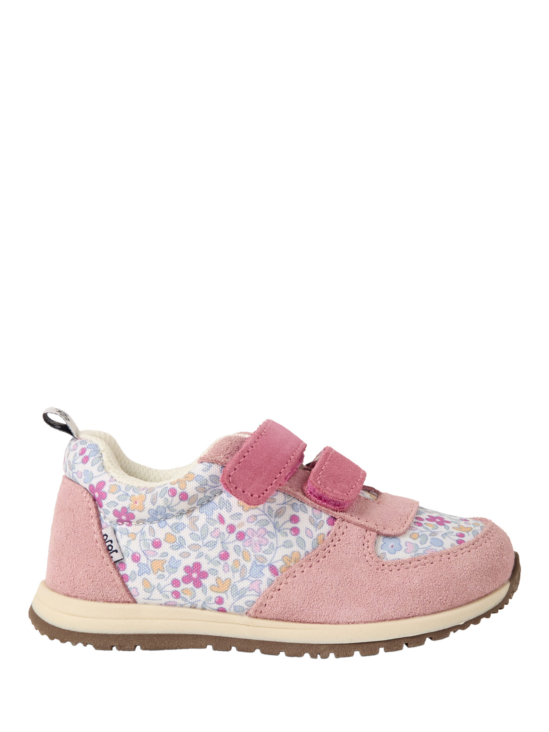 Product image 1 of 4, which shows JoJo Maman Bébé Kids' Ditsy Colourblock Riptape Trainers, Pink/Multi, EU22
