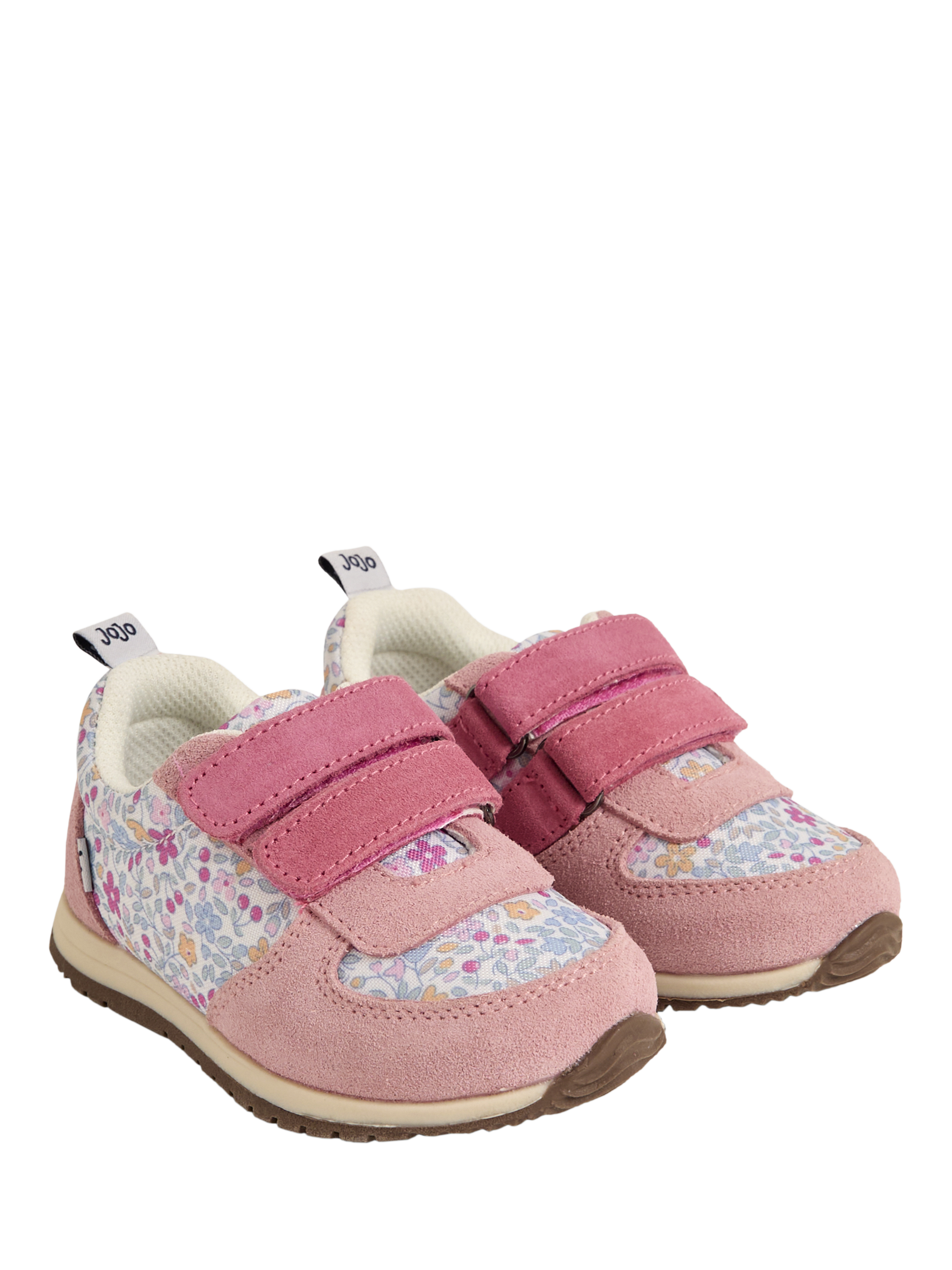 Product image 2 of 4, which shows JoJo Maman Bébé Kids' Ditsy Colourblock Riptape Trainers, Pink/Multi, EU22