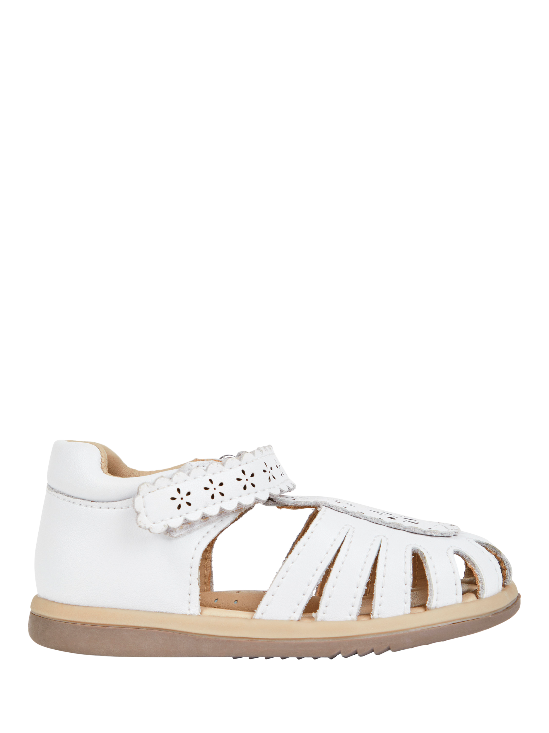 Product image 1 of 4, which shows JoJo Maman Bébé Pretty Leather Closed Toe Sandals, White, EU21