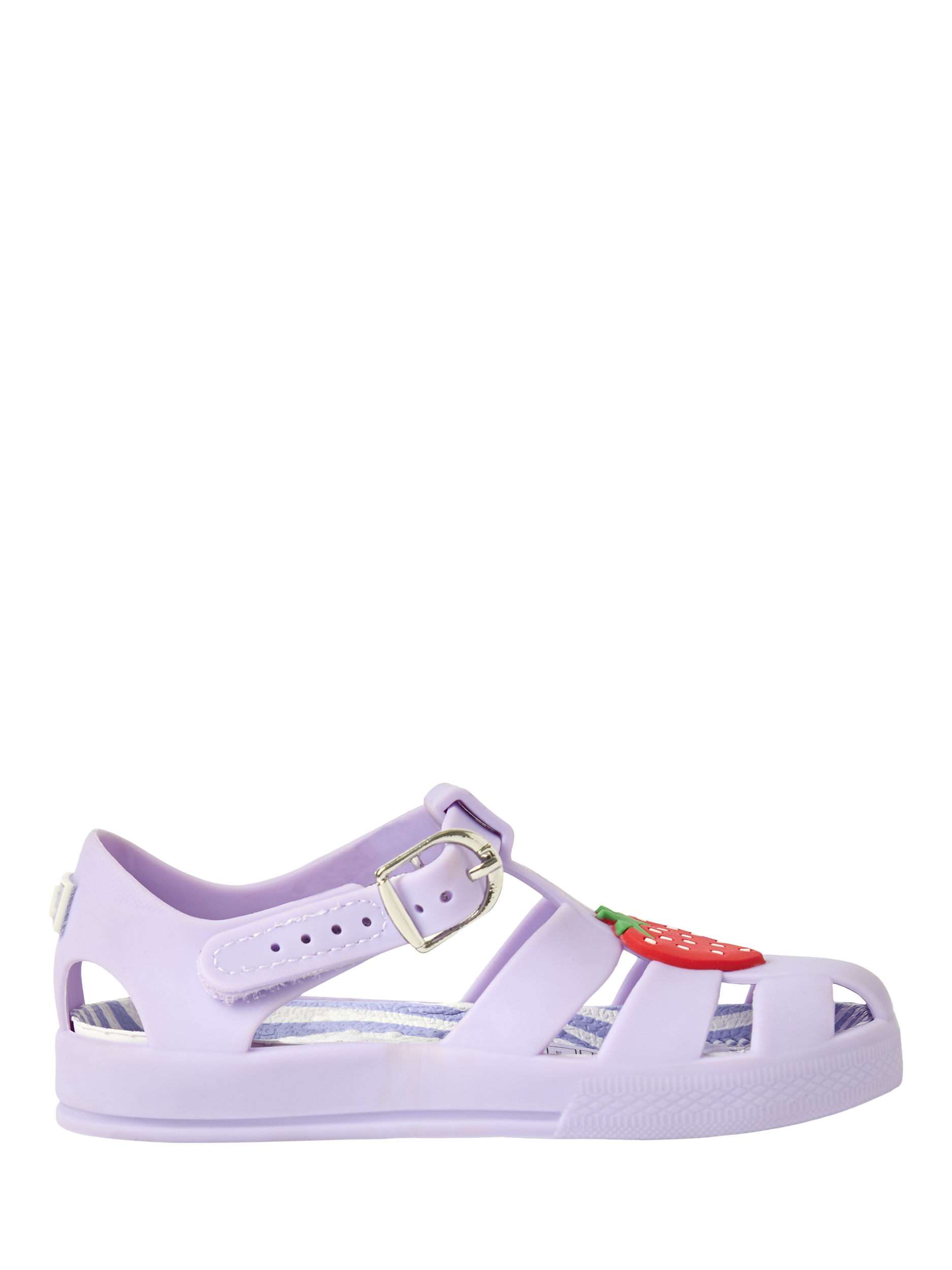 Product image 1 of 4, which shows JoJo Maman Bébé Kids' Strawberry Jelly Sandals, Lilac, EU21