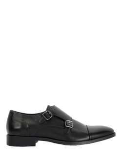 Dune London Satchin Wide Fit Leather Flexi Sole Toe Cap Monk Shoes, Black, Black