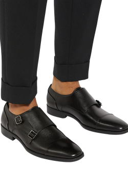 Dune London Satchin Wide Fit Leather Flexi Sole Toe Cap Monk Shoes, Black - view 2, Black