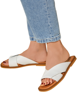 Jones Bootmaker Hazelle Leather Flat Mule Sandals - view 2, White