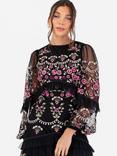 Maya Deluxe Embroidered Floral Ruffle Maxi Dress, Black