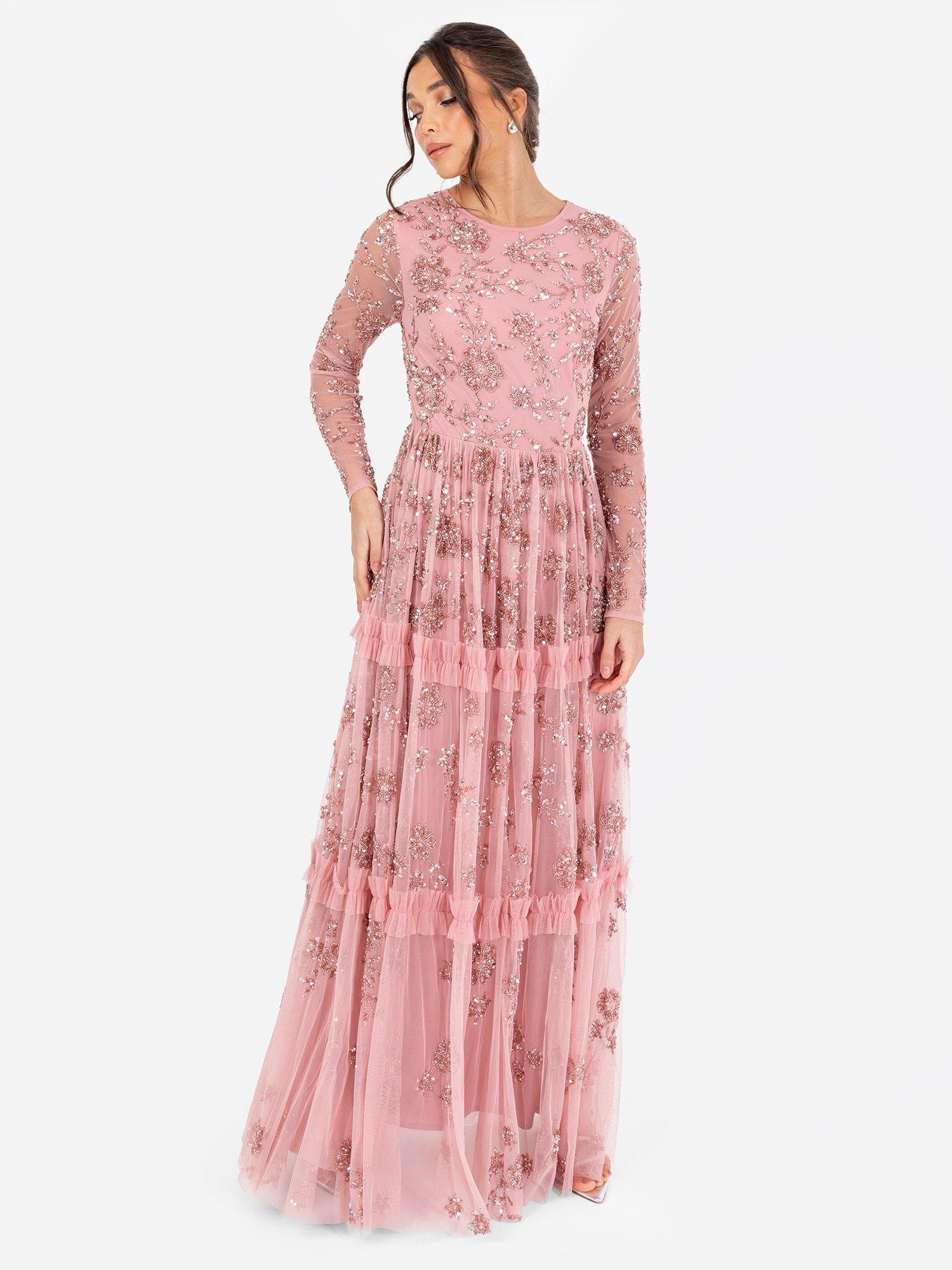 Product image 1 of 6, which shows Maya Deluxe Embellished Long Sleeve Maxi Dress, Vintage Rose, 6