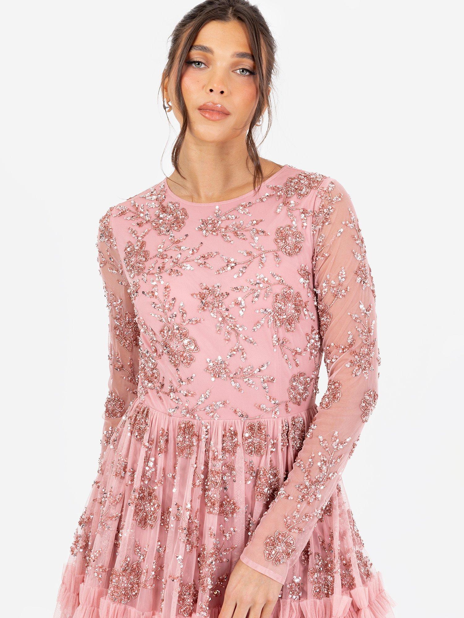 Product image 2 of 6, which shows Maya Deluxe Embellished Long Sleeve Maxi Dress, Vintage Rose, 6